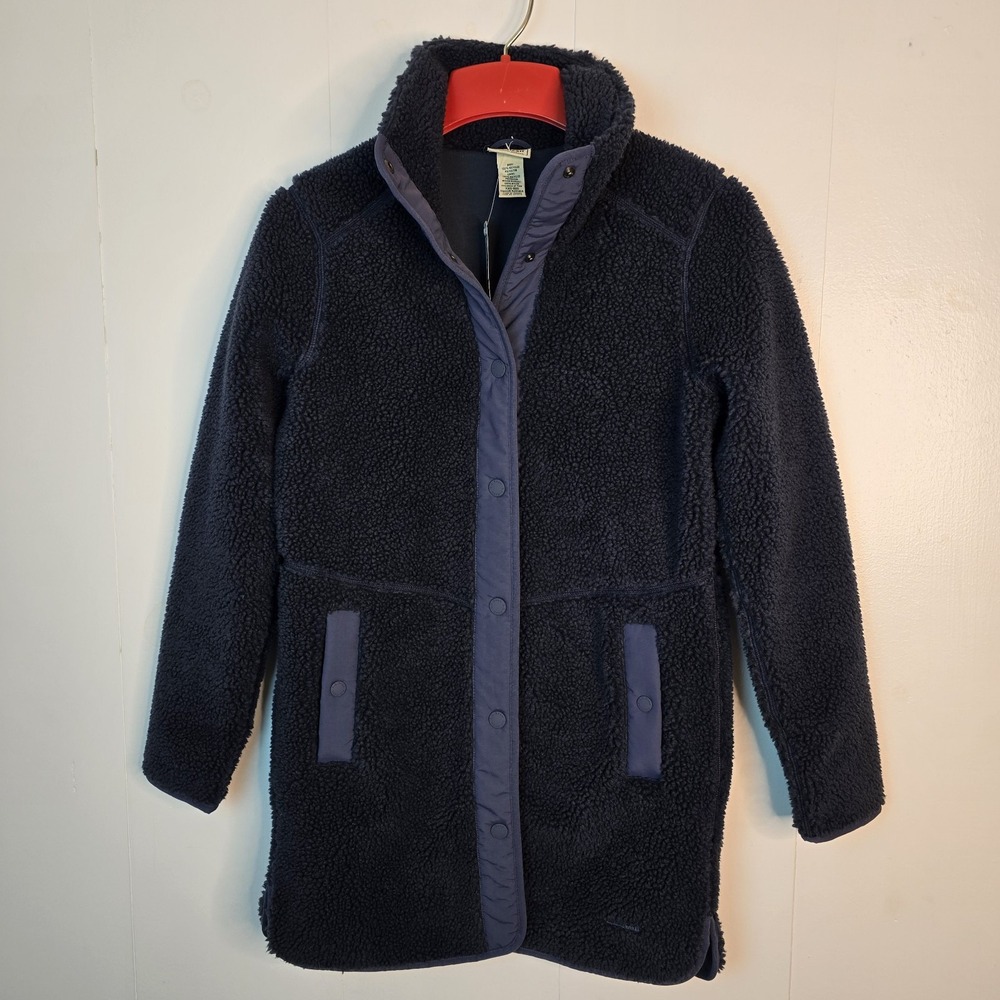 LL Bean Women's Bean's Sherpa Fleece Coat Navy Blue Size XXS New‎ $129